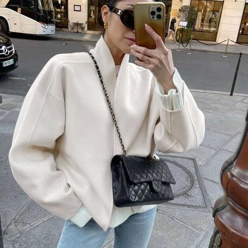 V-neck woolen jacket