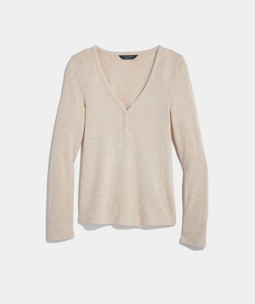 Vineyard Vines W LS Dreamcloth Waffle Henley OATMEAL