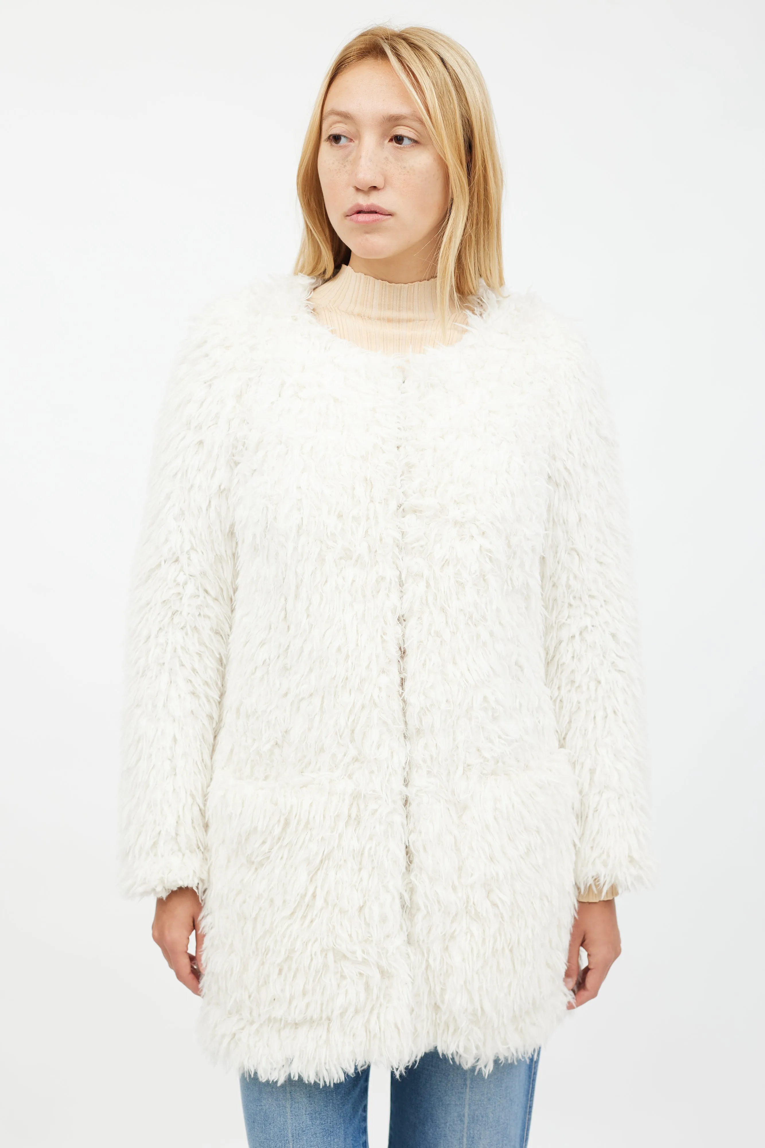 White Shaggy Faux Fur Jacket