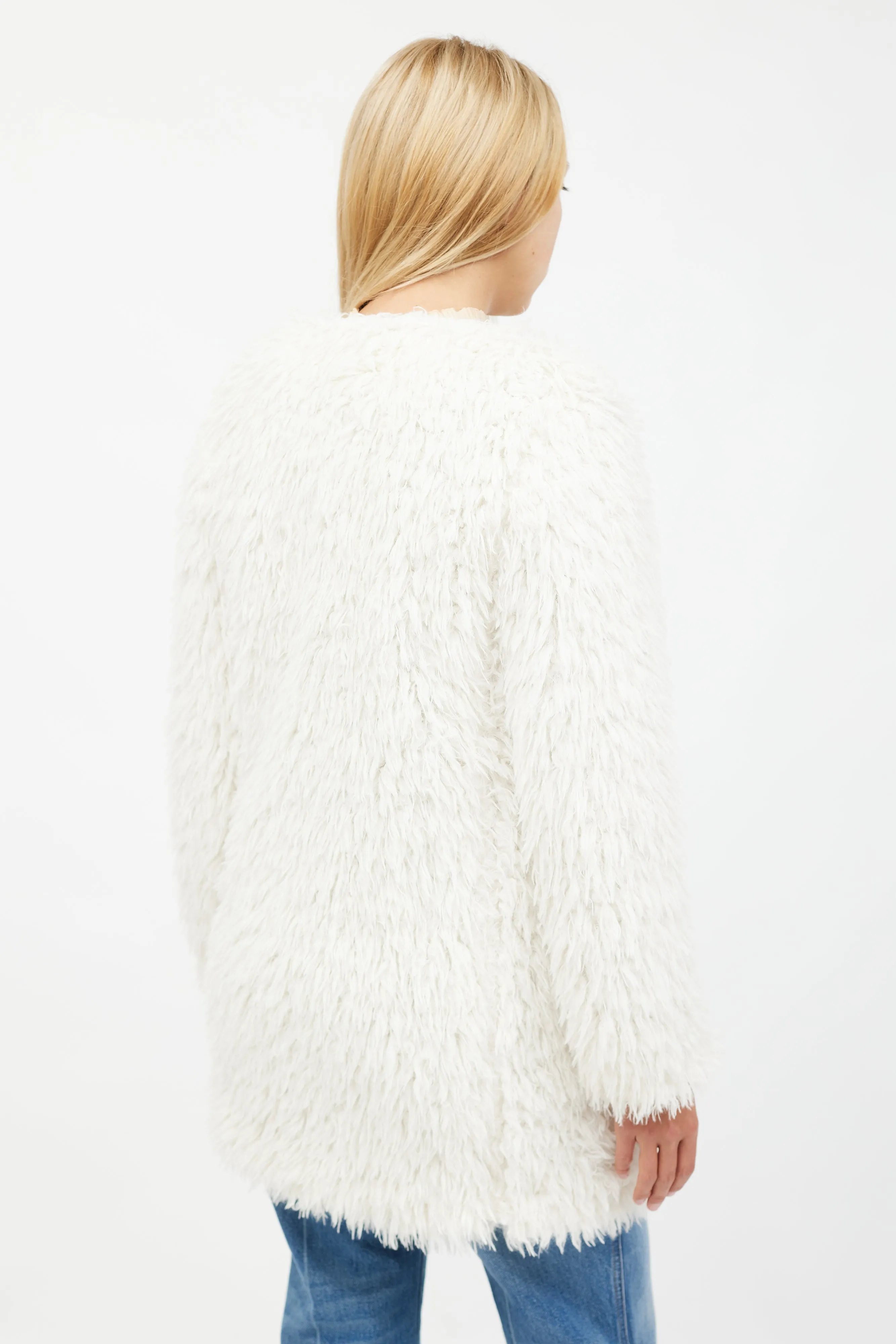 White Shaggy Faux Fur Jacket