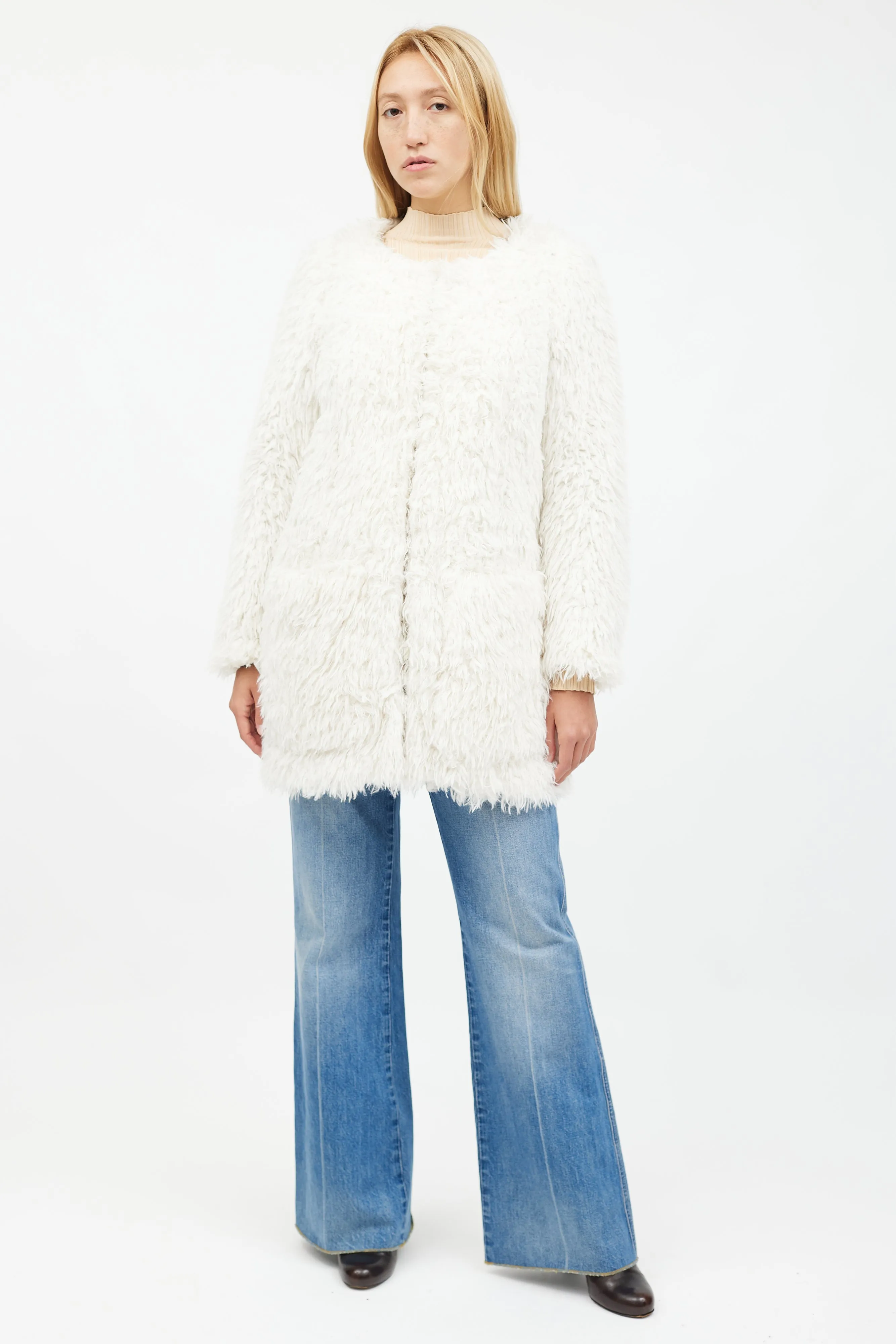 White Shaggy Faux Fur Jacket