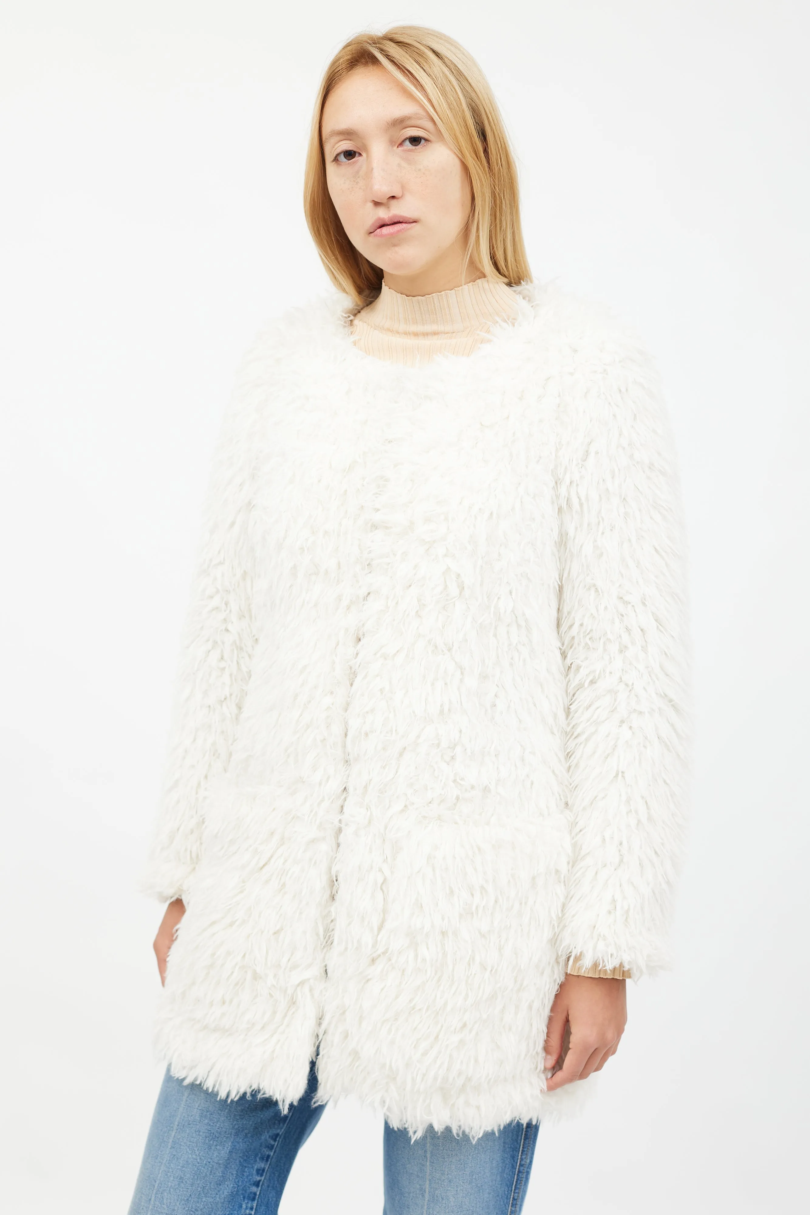 White Shaggy Faux Fur Jacket