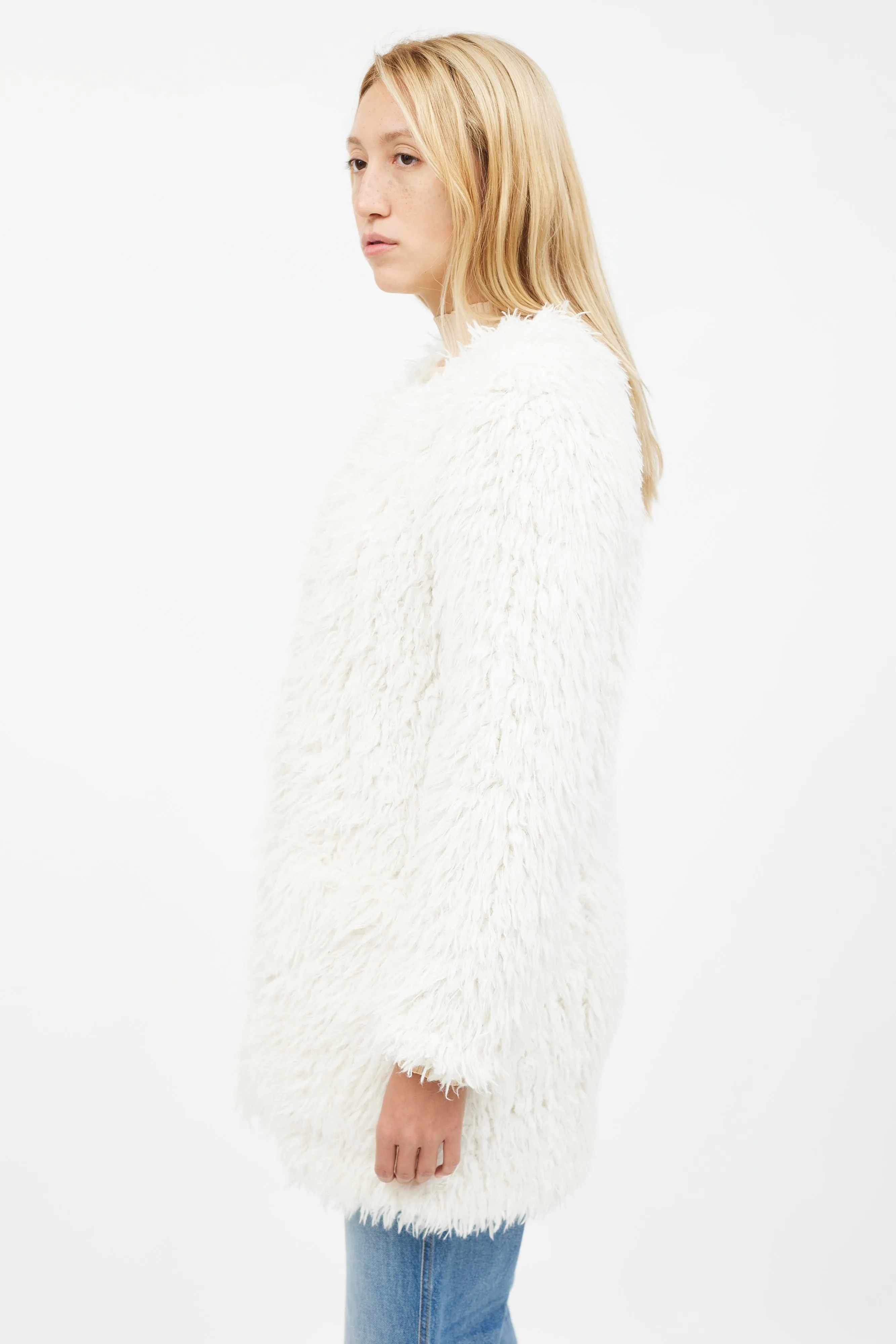White Shaggy Faux Fur Jacket