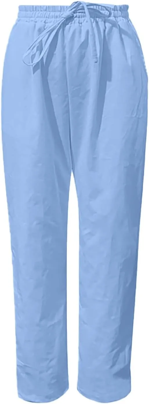 Women Linen Pants Wide Leg Casual Palazzo Trousers Cotton Linen Lounge Beach Summer Pants with Pockets