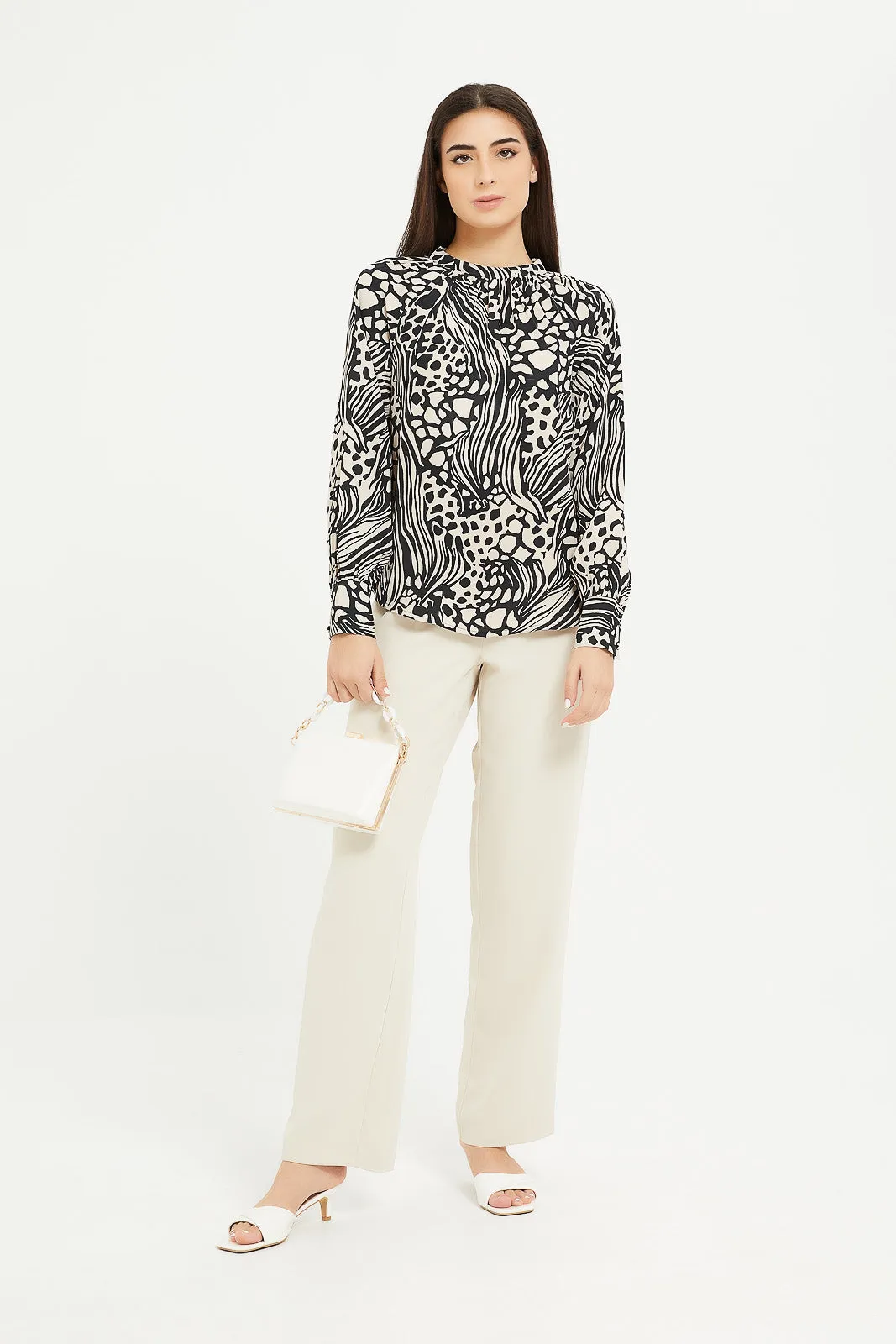 Womens Ecru Asymmetric Waist Wide Leg Trouser