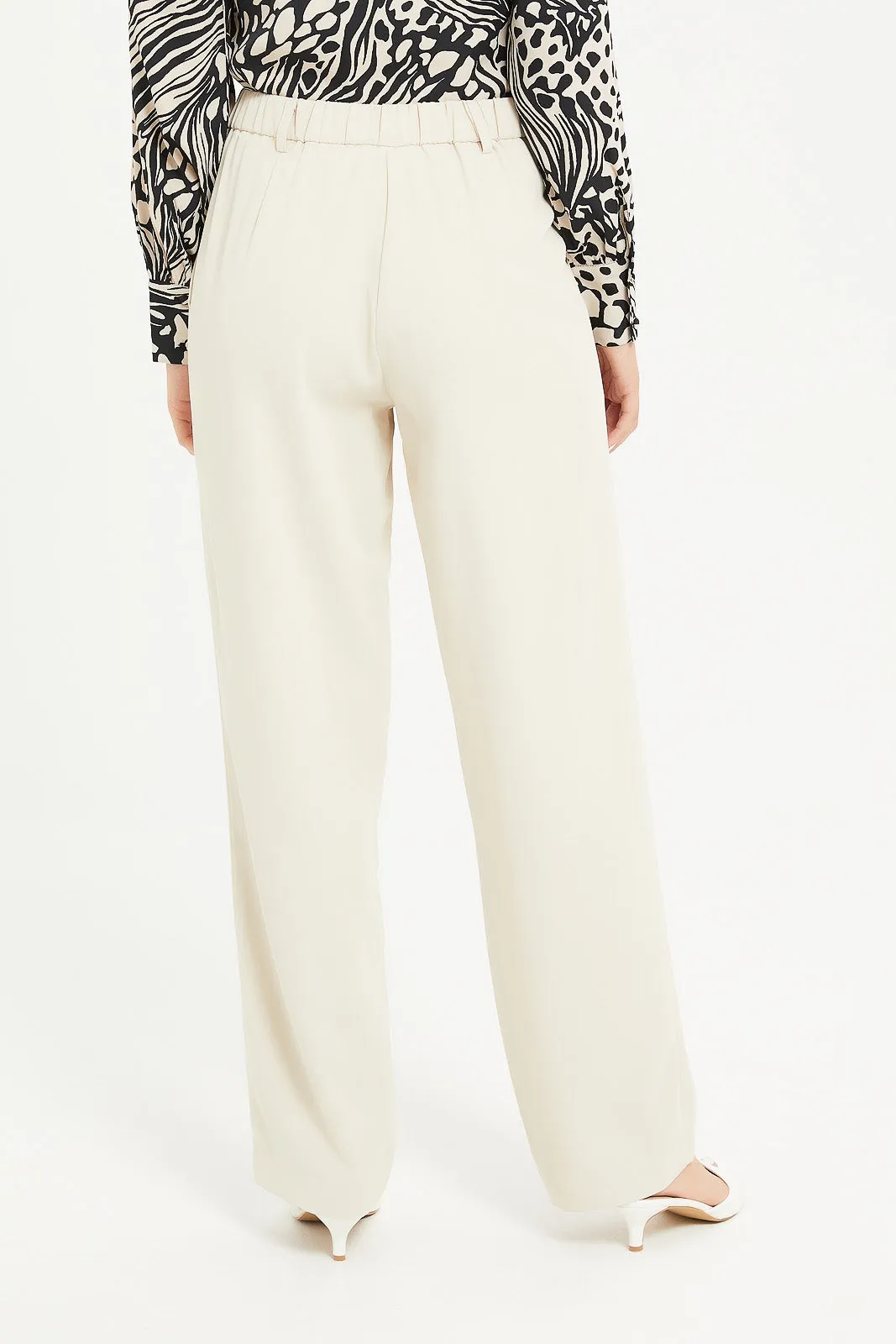 Womens Ecru Asymmetric Waist Wide Leg Trouser