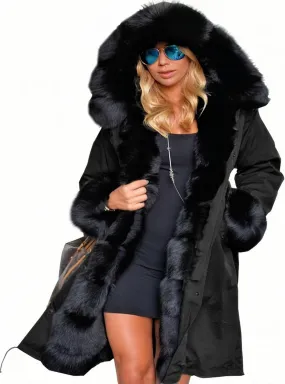 Women's Faux Fur Lined Coat Hooded Warm Winter Outwear Thicken Jackets Parka Long Cardigan