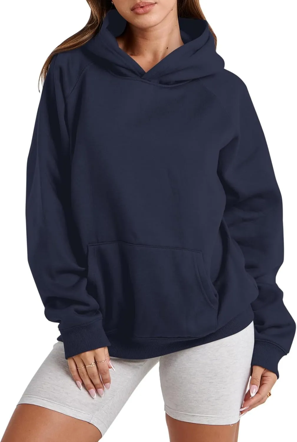 Womens Oversized Sweatshirts Trendy Solid Color Pullover Hoodies Fleece Long Sleeve Shirts With Pockets