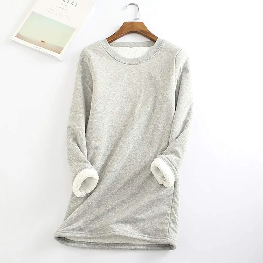 Womens Sherpa Lined Sweatshirts Casual Crewneck Fleece Pullover Long Sleeve Thermal Sweater Winter Clothes 2024