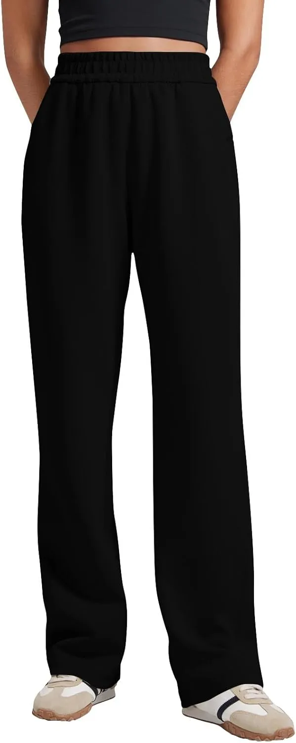 Womens Wide Leg Sweatpants Casual High Waisted Flare Sweatpants with Pocket Baggy Lightweight Yoga Pants