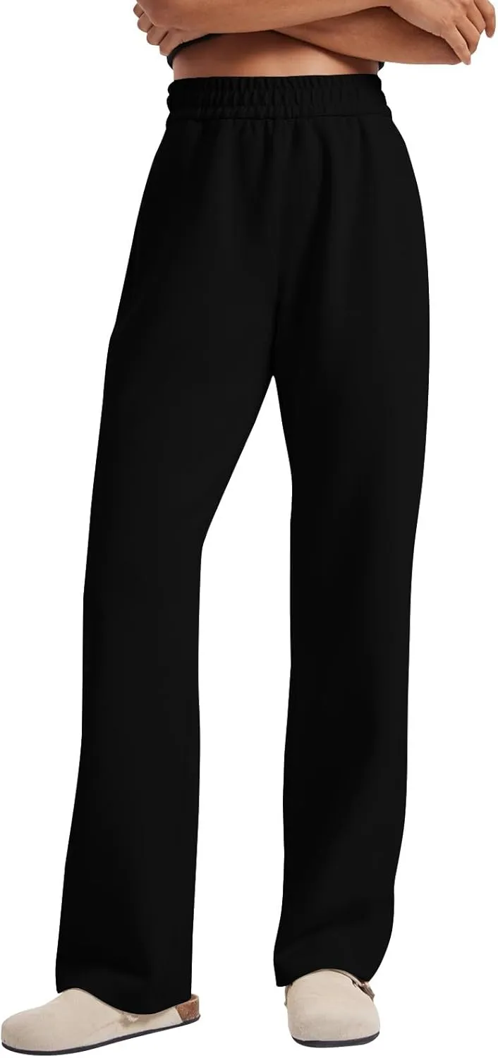 Womens Wide Leg Sweatpants Casual High Waisted Flare Sweatpants with Pocket Baggy Lightweight Yoga Pants
