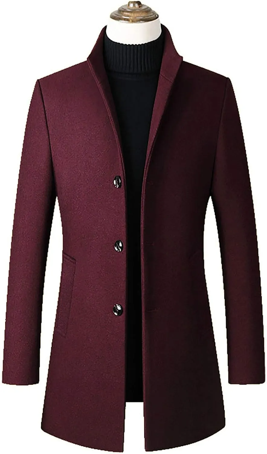 Ymosrh Mens Bomber Jackets Men Mid-Length Slim-Fit Woolen Coat with Stand-Collar Solid Color Coat Varsity Jacket