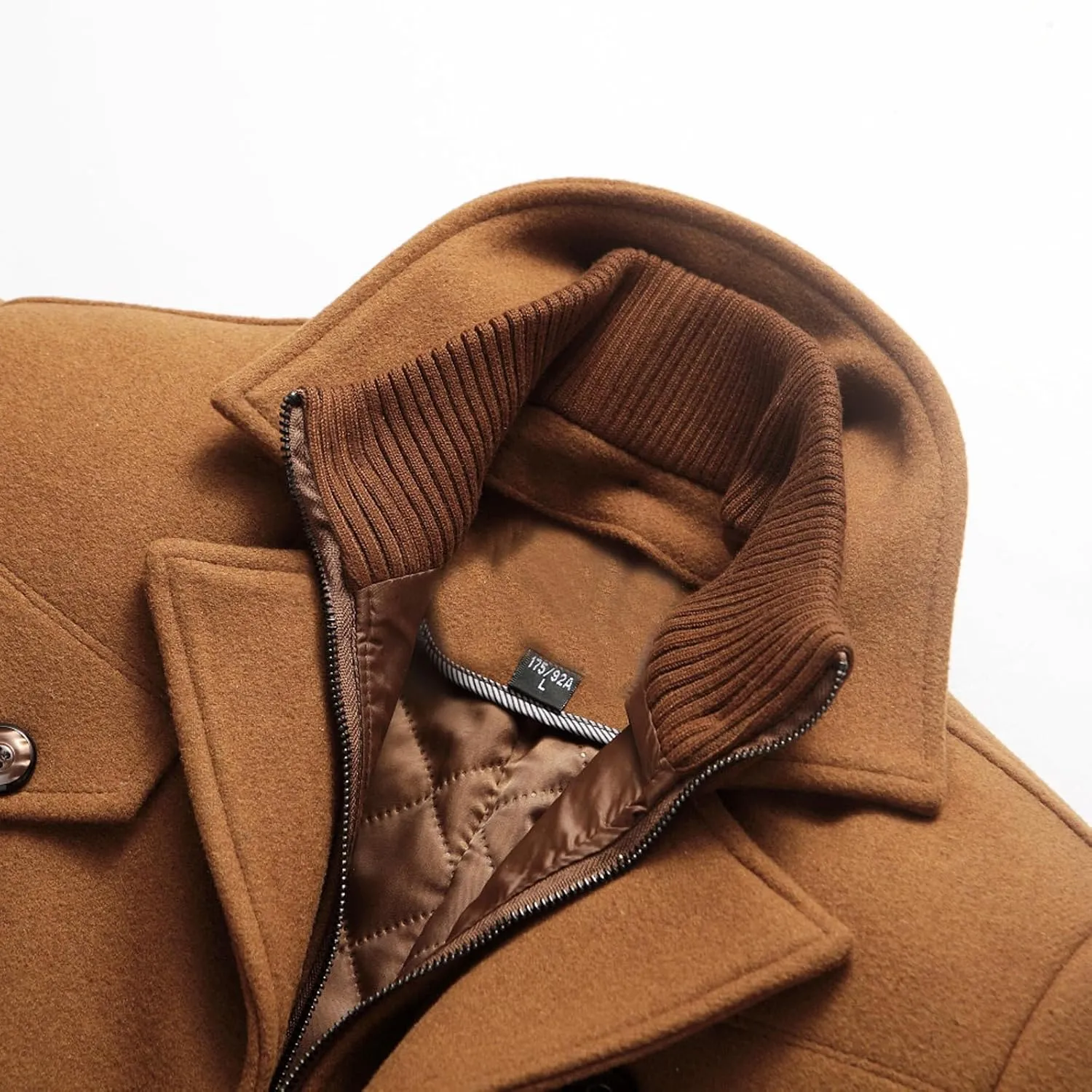 Zeiyignr Men's Winter Wool Coats Slim Fit Single Breasted Trench Jacket Woolen Pea Coat Thickened Warm Overcoat with Pockets
