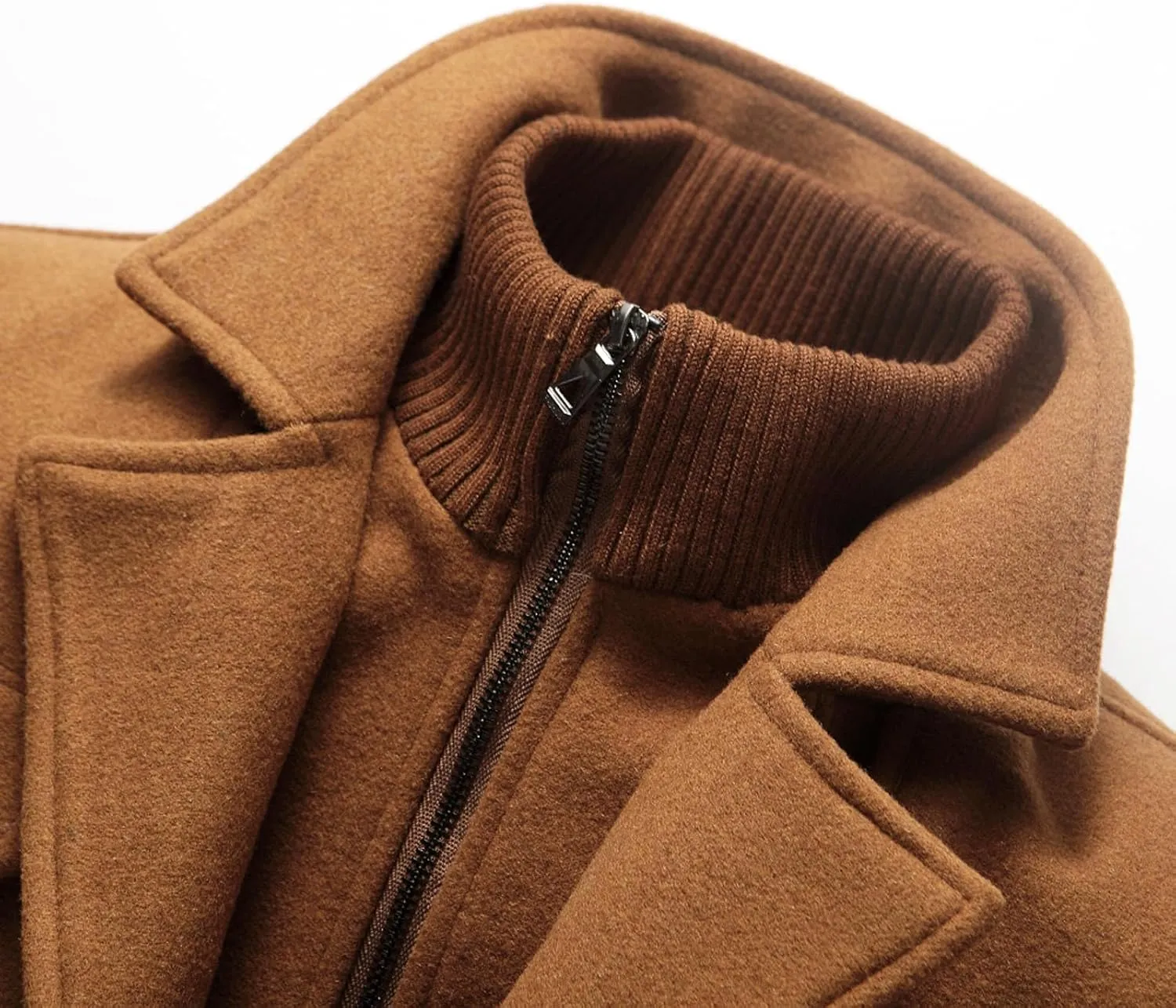 Zeiyignr Men's Winter Wool Coats Slim Fit Single Breasted Trench Jacket Woolen Pea Coat Thickened Warm Overcoat with Pockets