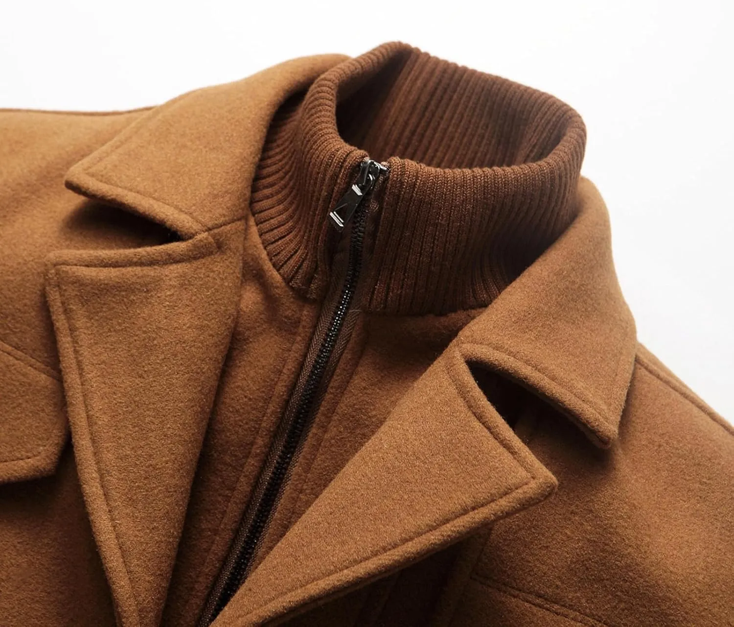 Zeiyignr Men's Winter Wool Coats Slim Fit Single Breasted Trench Jacket Woolen Pea Coat Thickened Warm Overcoat with Pockets